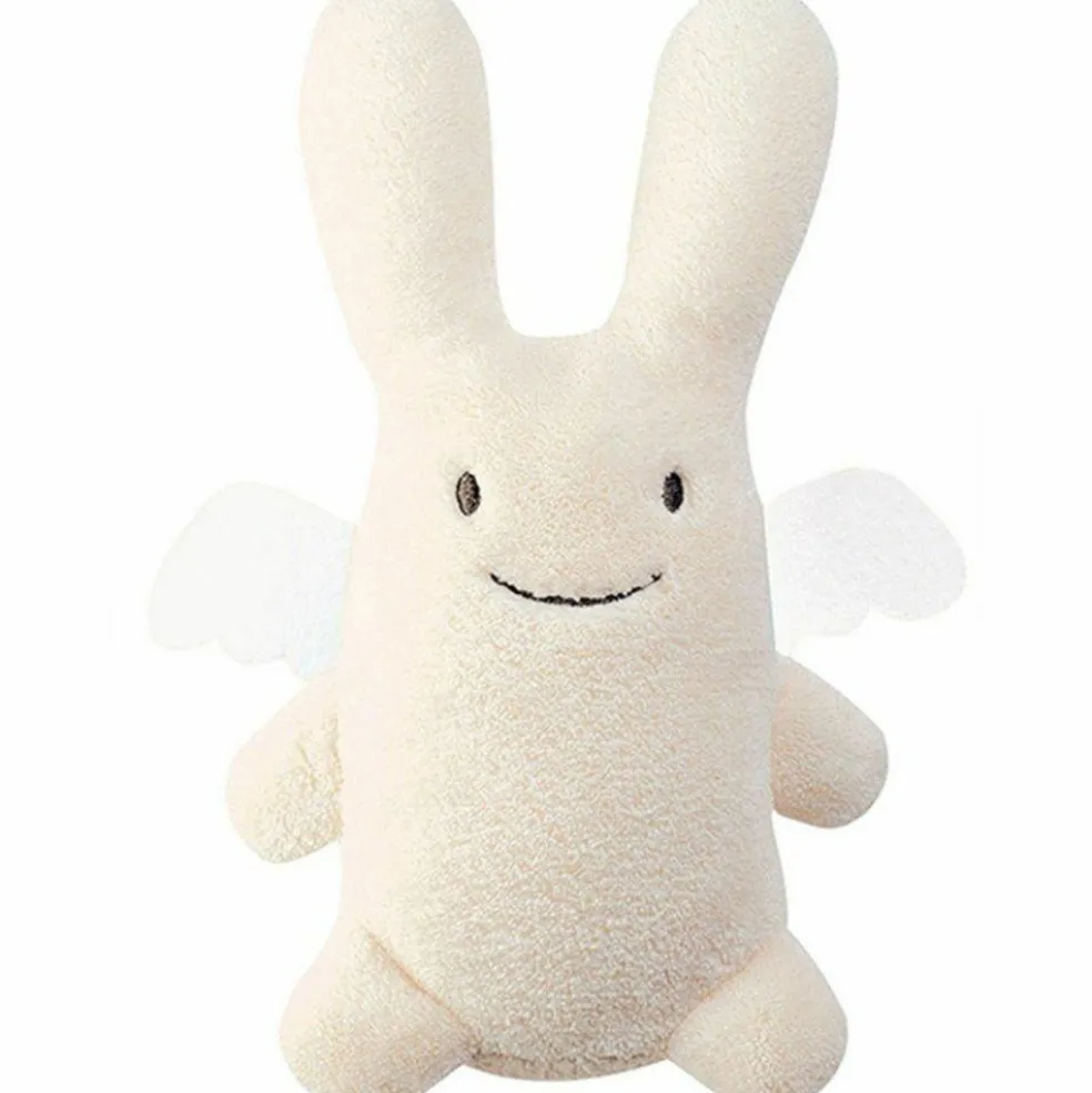 Ange lapin musical ivoire et pochette de rangement en coton (24 cm)