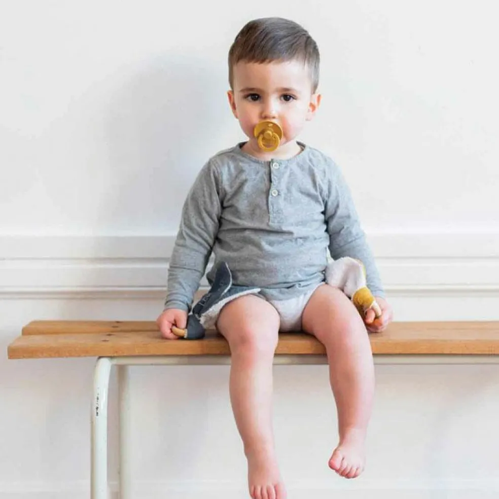 Anneau de dentition en bois Bleu pétrole (personnalisable)