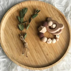 Anneau de dentition en bois Ours chocolat et vanille (personnalisable)