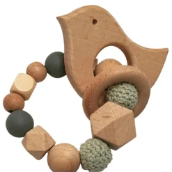 Anneau de dentition en bois Oiseau mint et ardoise