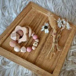 Anneau de dentition fleur sable et vieux rose (personnalisable)