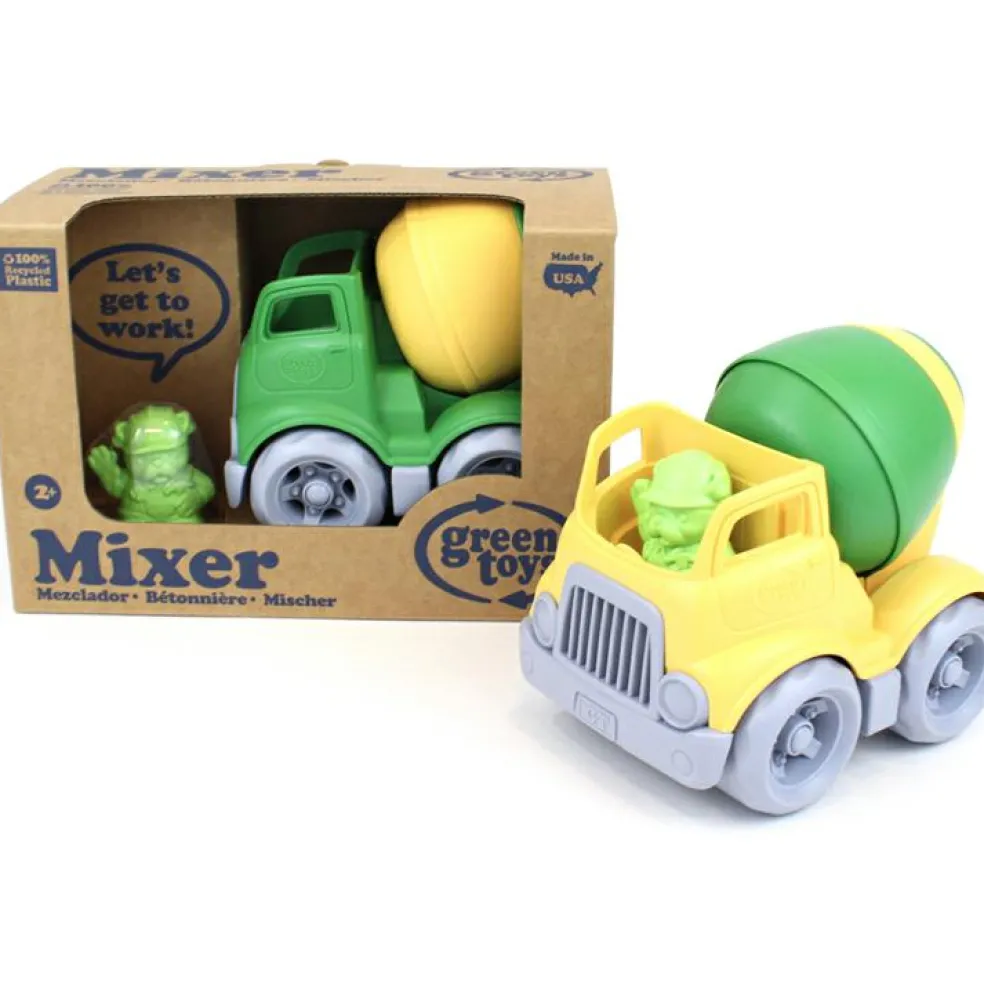 Camion de construction mélangeur vert et jaune