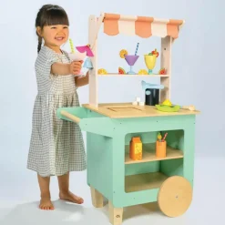 Chariot bar à jus et cocktails en bois