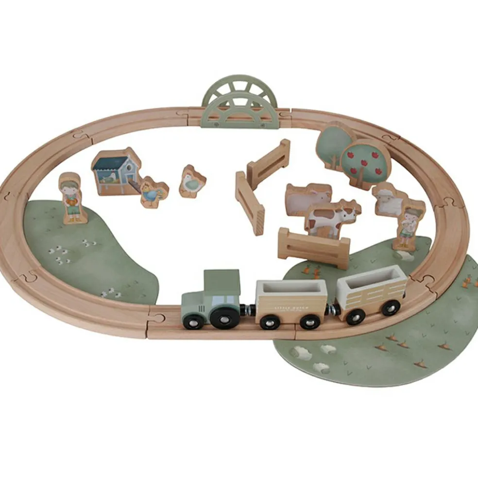 Circuit de train en bois Little Farm