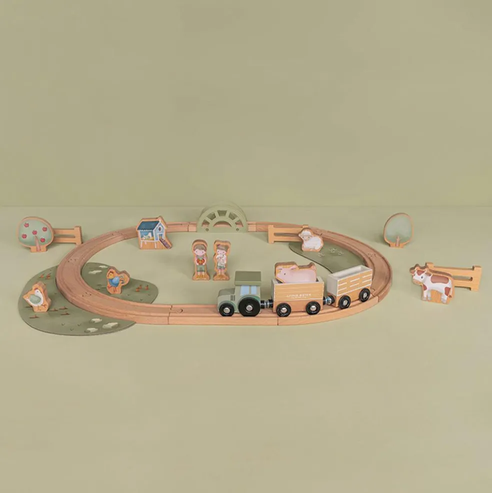 Circuit de train en bois Little Farm