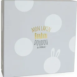 Coffret doudou plat gris Mon tout petit Lapin Bonbon (26 cm)