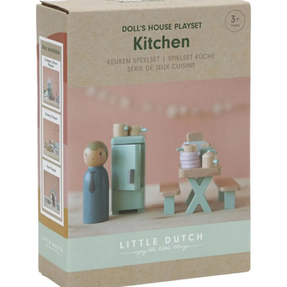 Cuisine et accessoires en bois pour maison de poupées