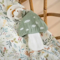 Doudou attache-tétine en gaze de coton Champignon
