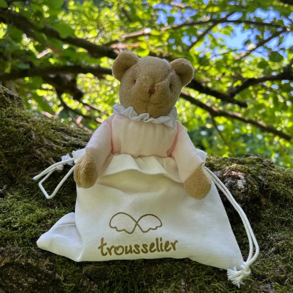 Doudou avec hochet Ours Rose poudré