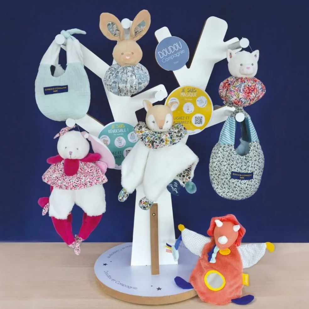 Doudou boule 3 en 1 Lapin bleu Les petits futés