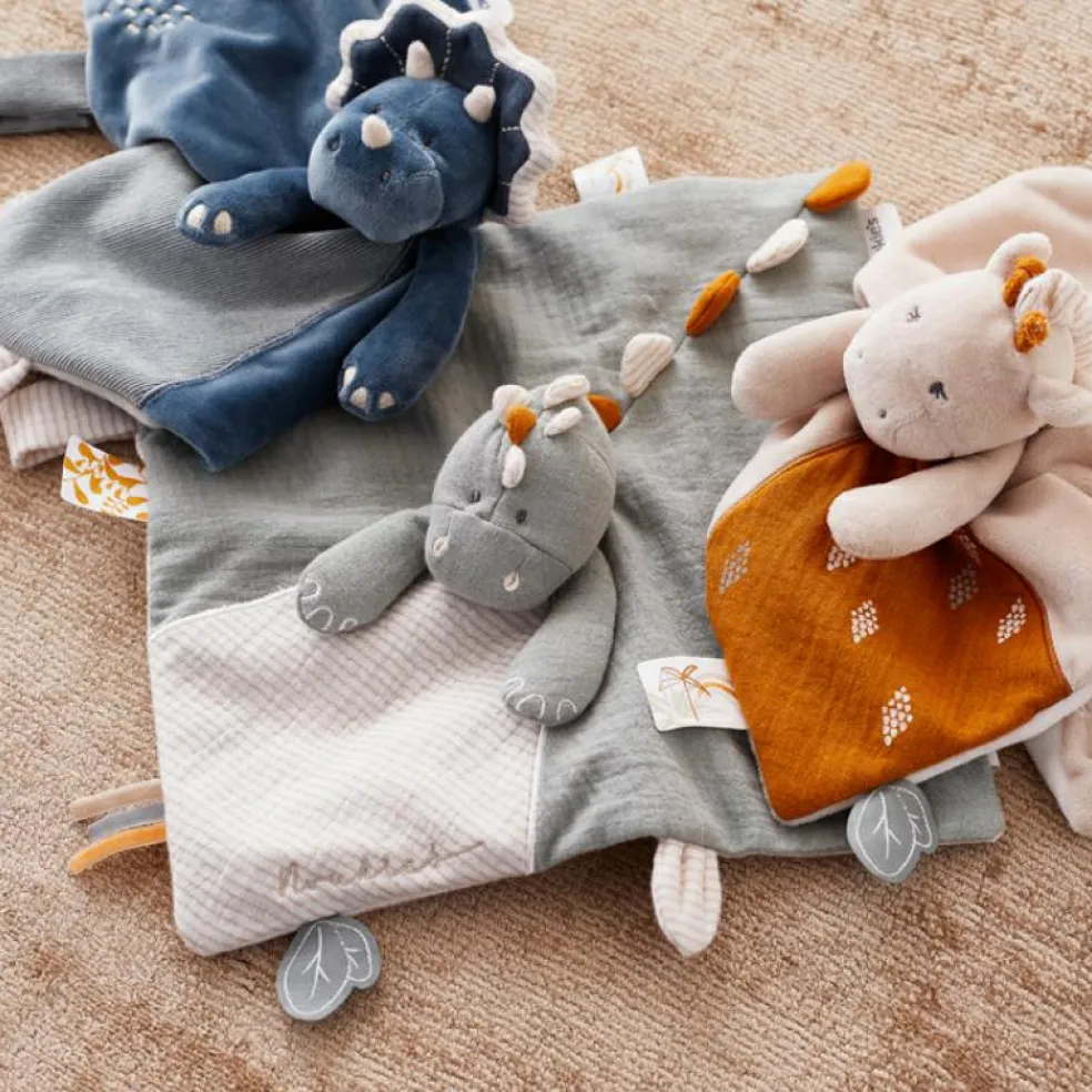 Doudou plat attache sucette Ops le tricératops TSO