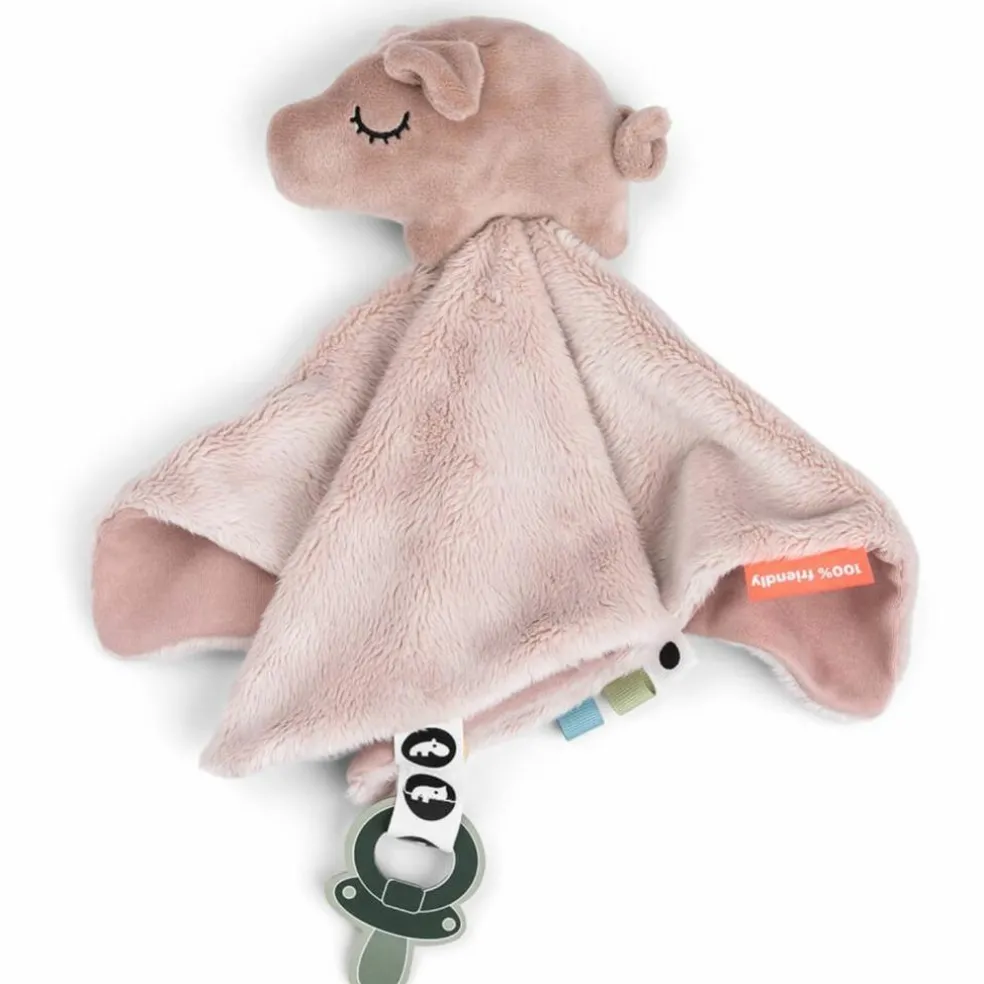 Doudou plat attache-sucette Pigee Rose