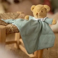 Doudou plat avec hochet Ours Celadon