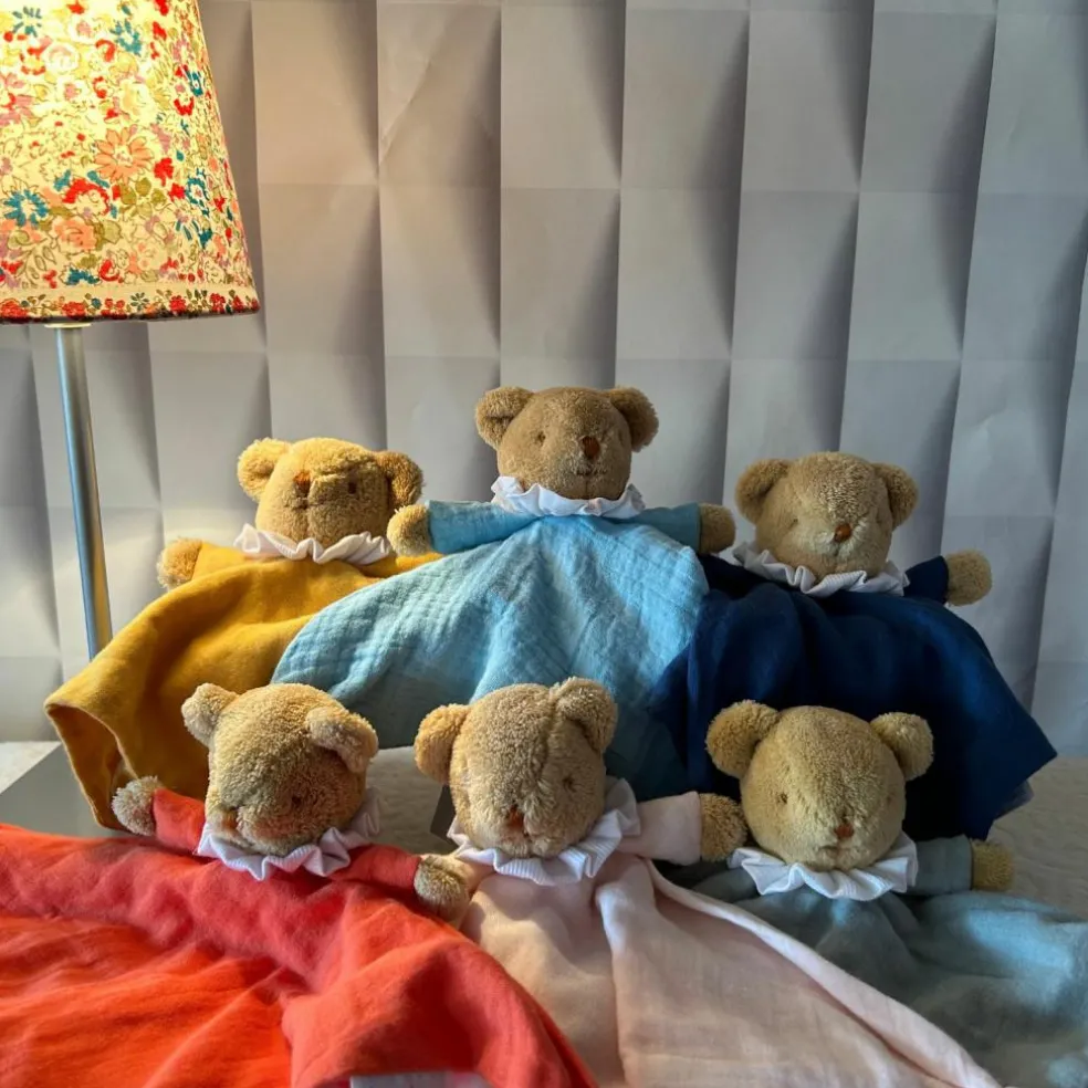 Doudou plat avec Hochet Ours Rose poudré