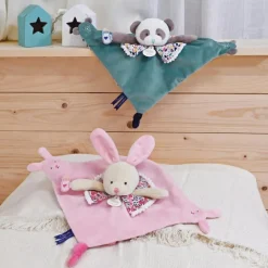 Doudou plat avec marionnette à doigt Panda Les petits Futés (30 cm)
