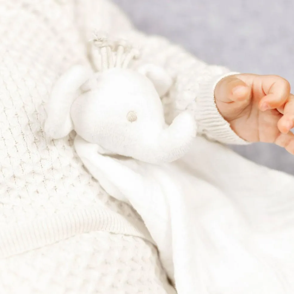 Doudou plat en coton bio éléphant (30 x 30 cm)