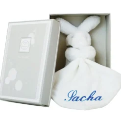 Doudou plat lapin bleu (personnalisable)