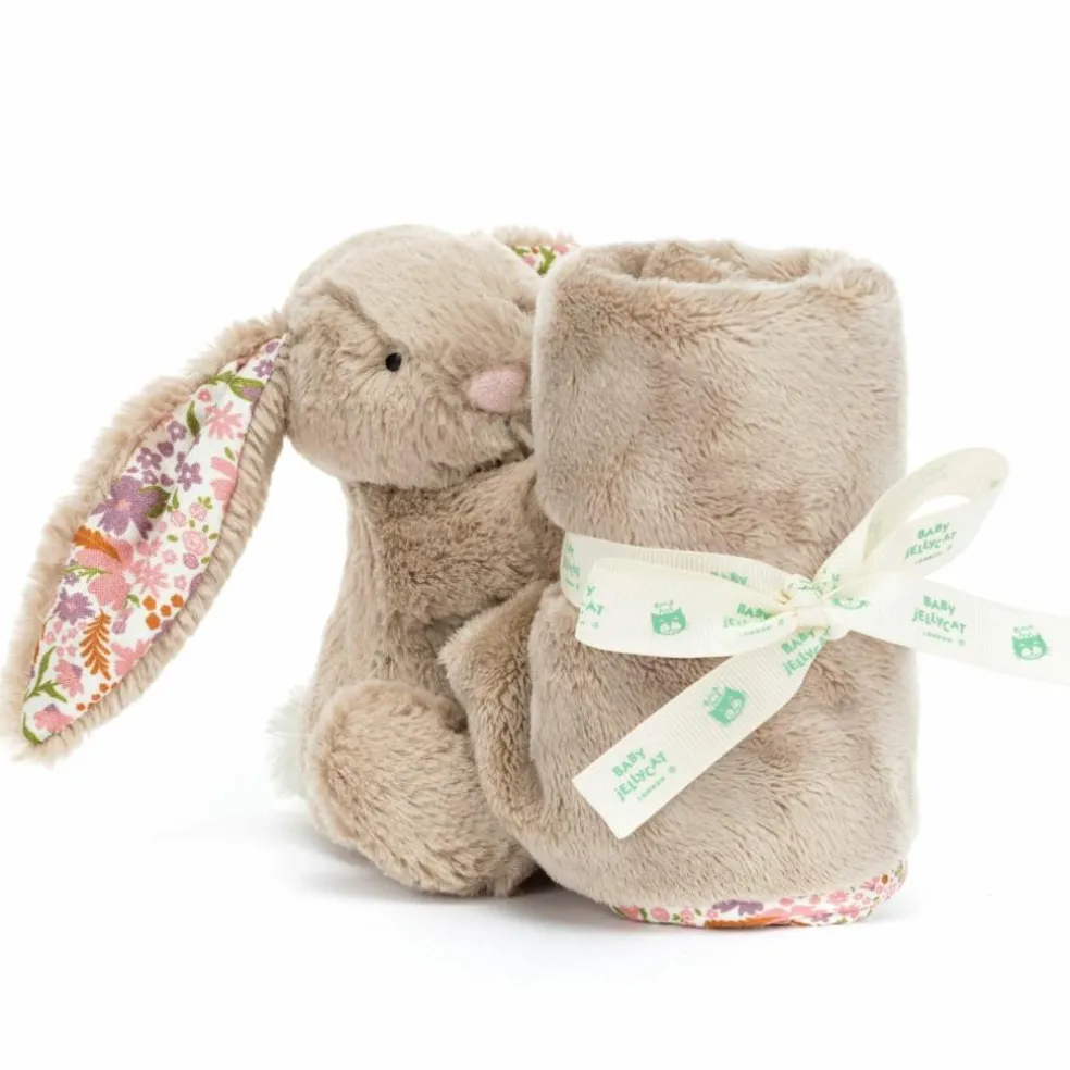 Doudou plat Lapin en fleurs Beige