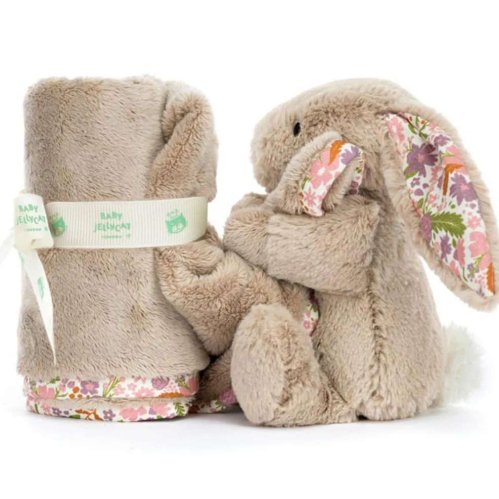 Doudou plat Lapin en fleurs Beige