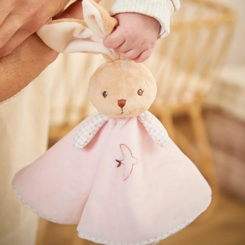 Doudou plat Lapin rond rose