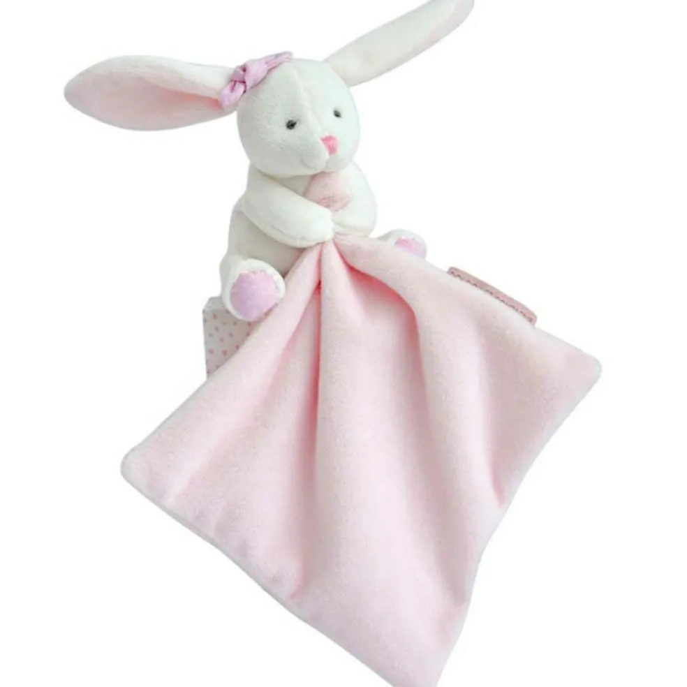 Doudou plat lapin rose J'aime mon doudou