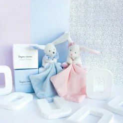 Doudou plat lapin rose J'aime mon doudou