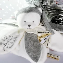 Doudou plat pétales Ours Argent (25 cm)