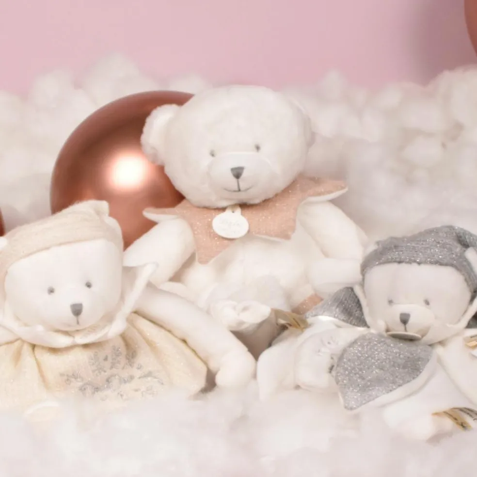 Doudou plat pétales Ours Argent (25 cm)