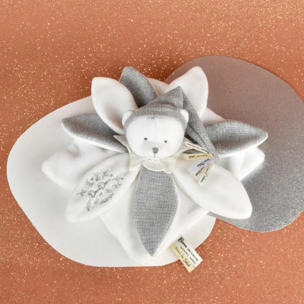 Doudou plat pétales Ours Argent (25 cm)