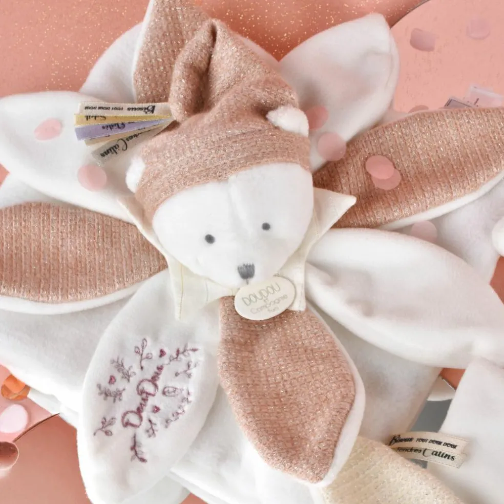 Doudou plat pétales Ours Rose (25 cm)