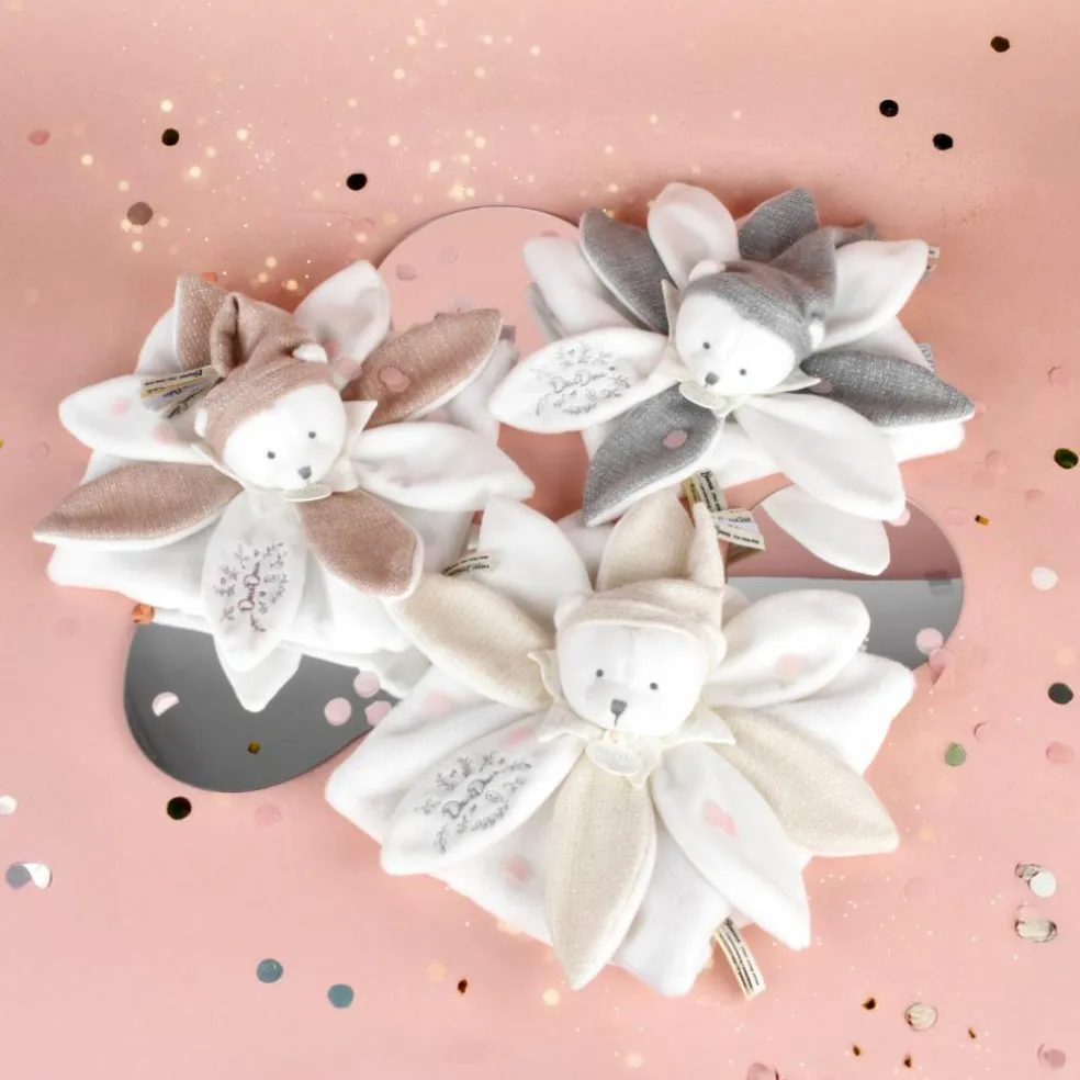 Doudou plat pétales Ours Rose (25 cm)