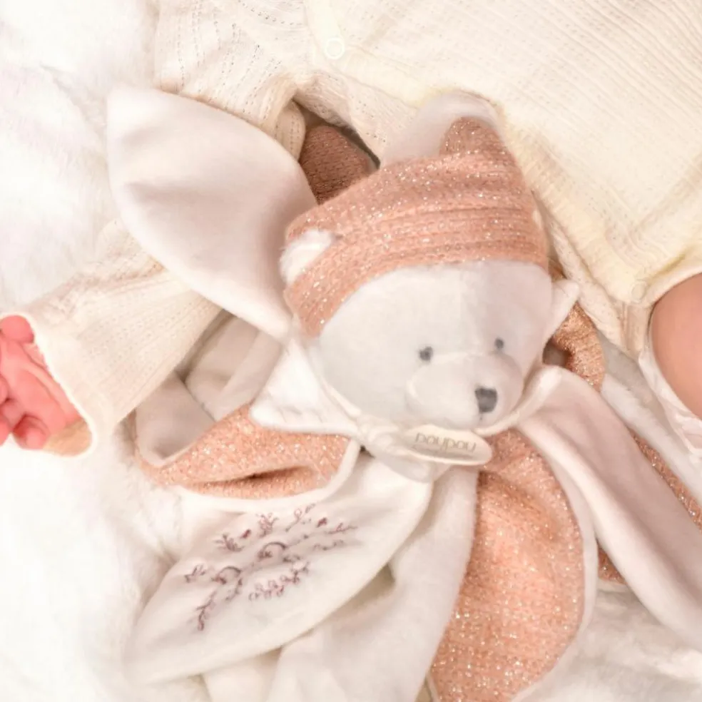 Doudou plat pétales Ours Rose (25 cm)