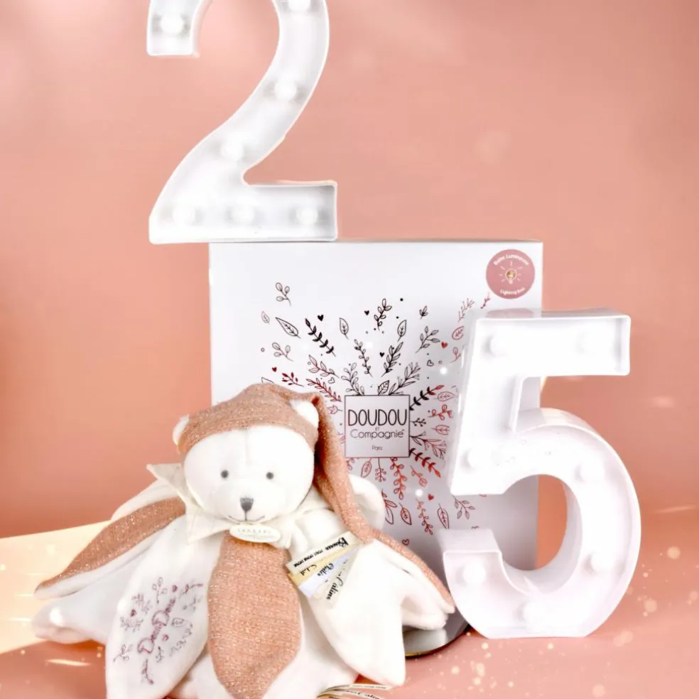 Doudou plat pétales Ours Rose (25 cm)