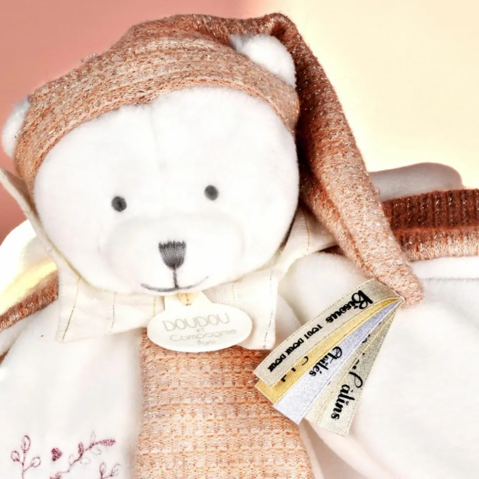 Doudou plat pétales Ours Rose (25 cm)