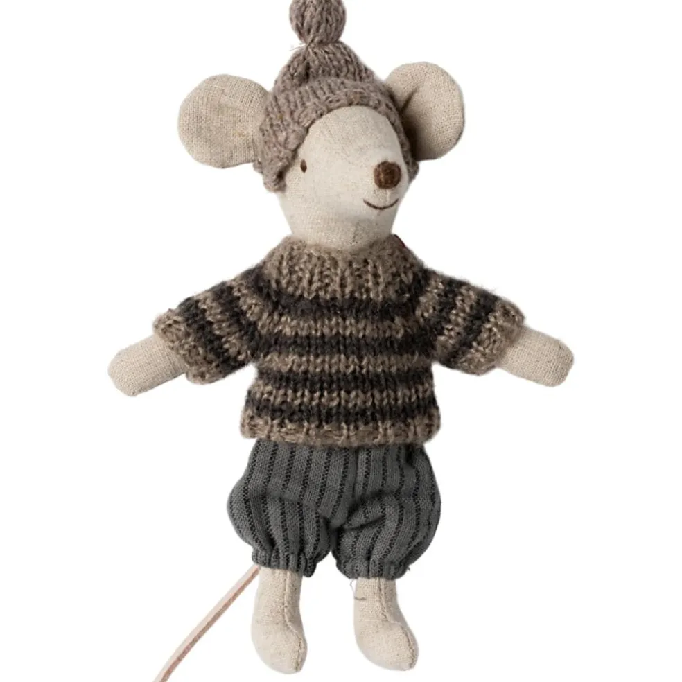 Grand frère Souris en hiver sur ses skis Gris