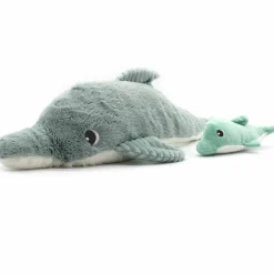 Grande peluche Tofou le dauphin maman et bébé menthe (50 cm)
