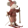 Grande soeur Souris en hiver sur ses skis Rose
