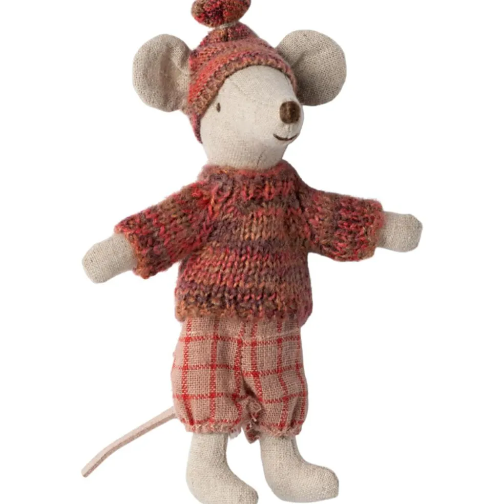 Grande soeur Souris en hiver sur ses skis Rose