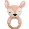 Hochet anneau de dentition biche en tricot rose pâle