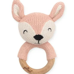 Hochet anneau de dentition biche en tricot rose pâle