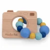 Hochet anneau de dentition bois et silicone appareil photo Puce et Pilou