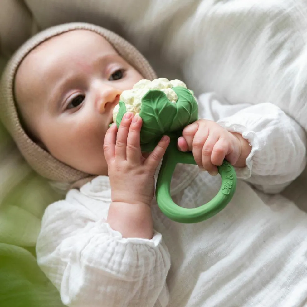 Hochet anneau de dentition 2 en 1 chou-fleur