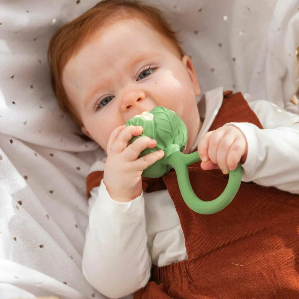 Hochet anneau de dentition 2 en 1 chou-fleur