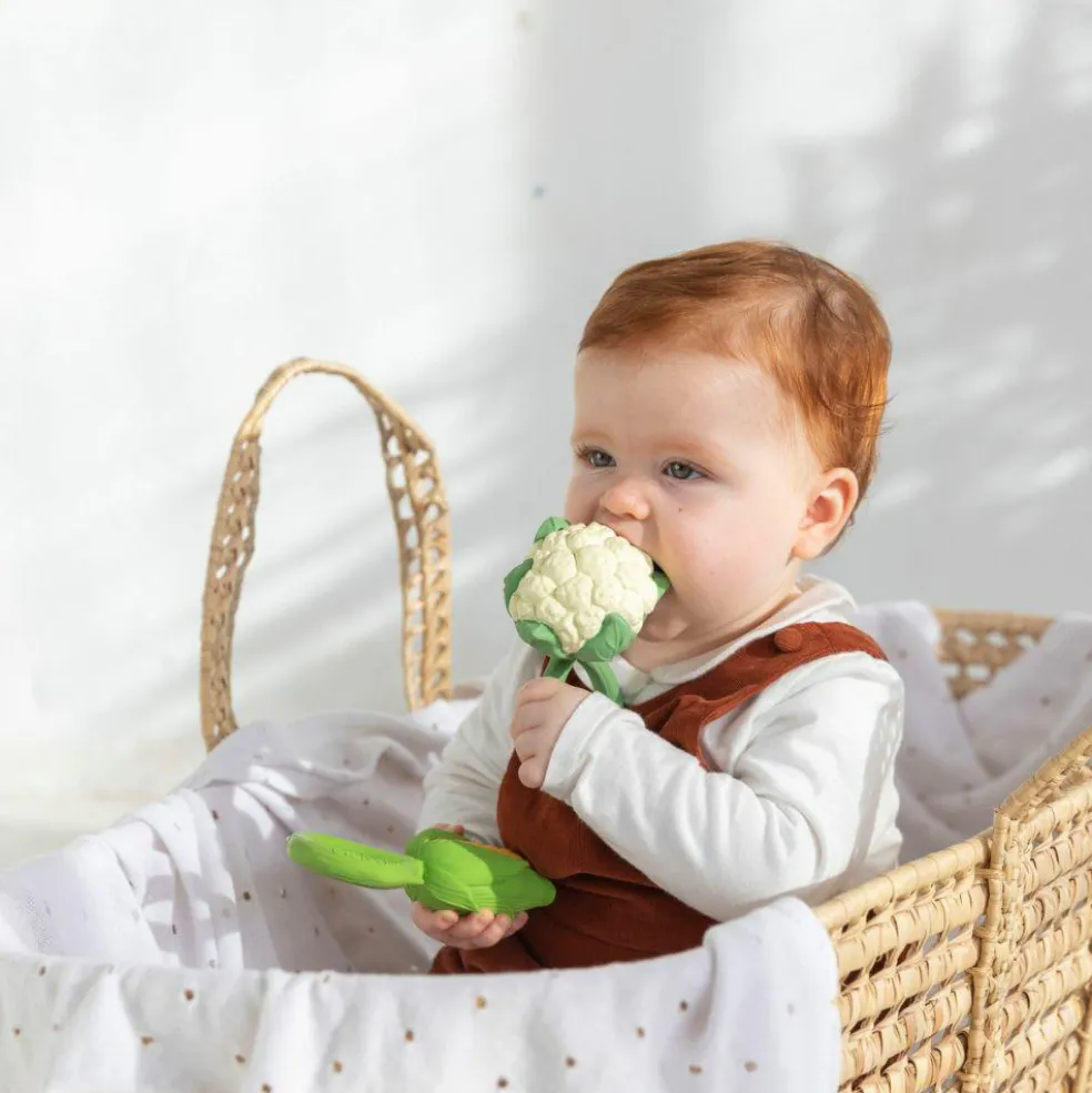 Hochet anneau de dentition 2 en 1 chou-fleur