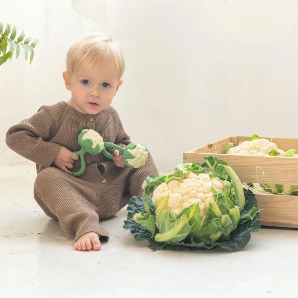 Hochet anneau de dentition 2 en 1 chou-fleur