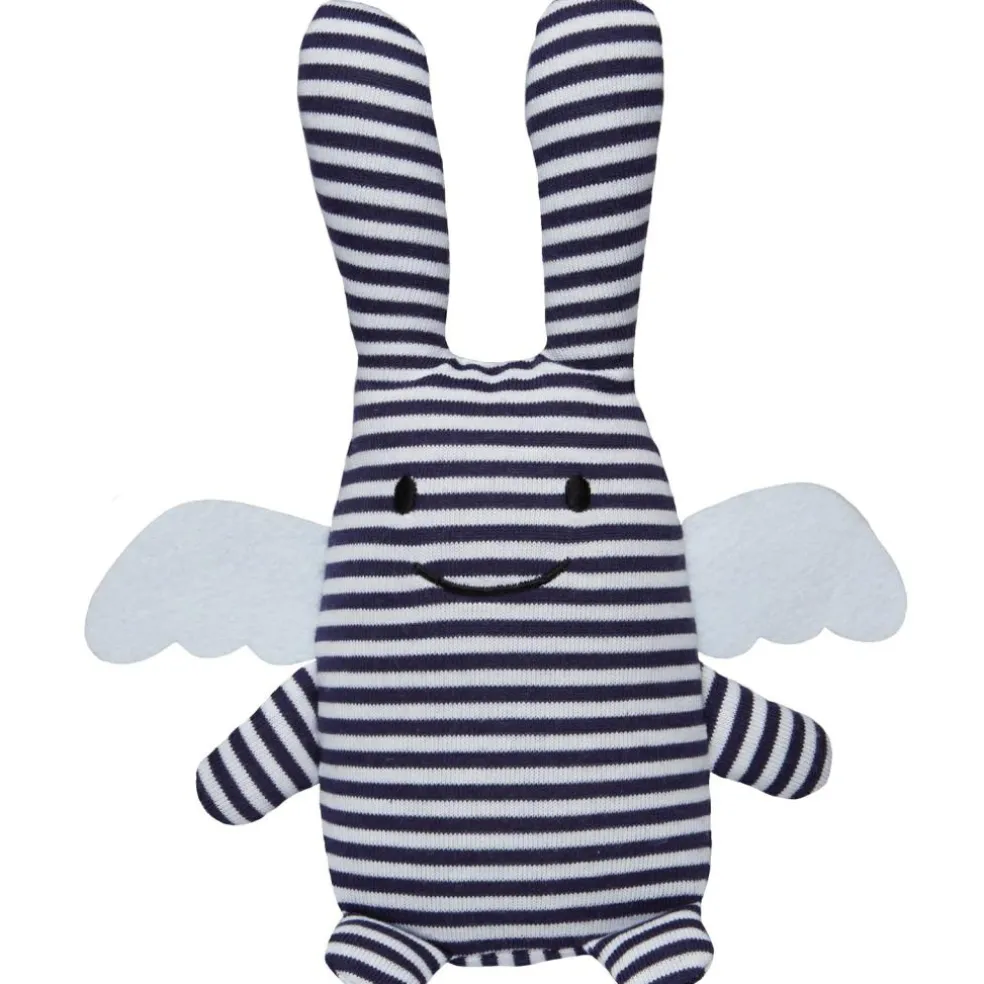 Hochet peluche Ange lapin marinière + pochette en coton