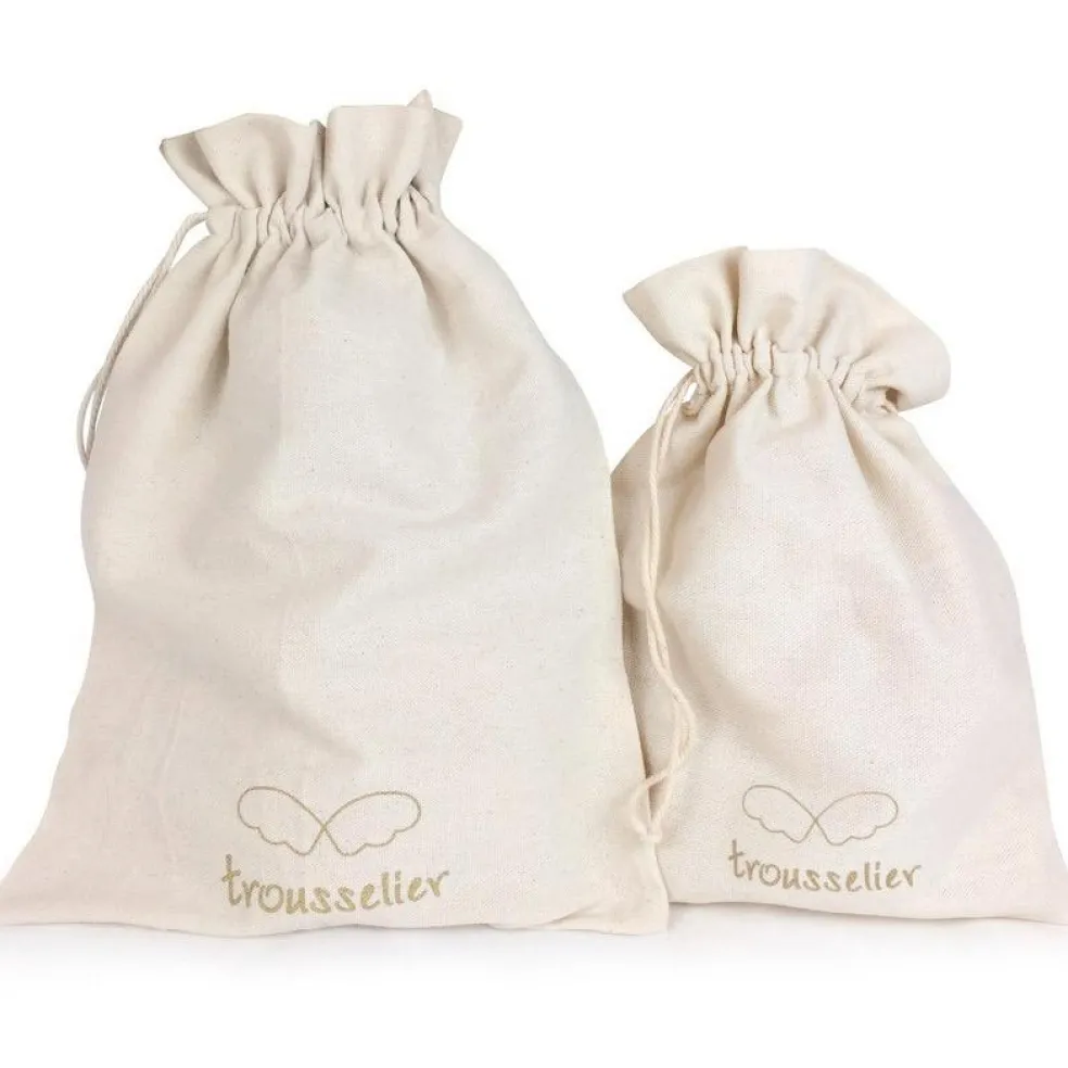 Hochet peluche Ange lapin marinière + pochette en coton