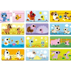 Lot de 12 petits puzzles Parents et bébés animaux