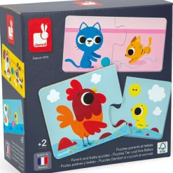 Lot de 12 petits puzzles Parents et bébés animaux