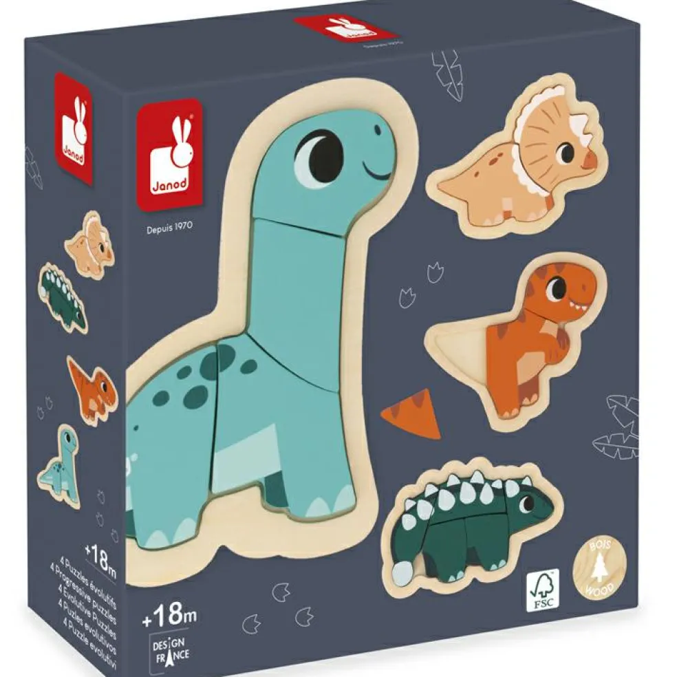 Lot de 4 puzzles évolutifs Dino (14 pièces)